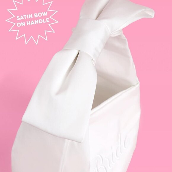 White Satin Bride Bow Bag Bride To Be Purse Bridal Shower Party Accessory - Picture 4 of 6
